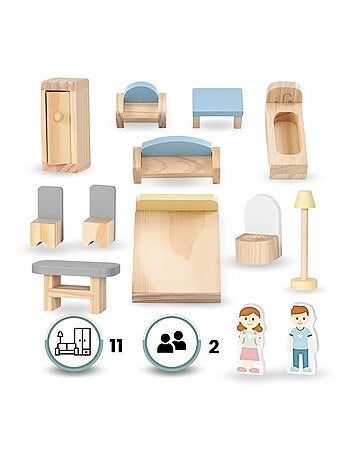 Casa de muñecas madera 3 niveles con terraza Mamabrum