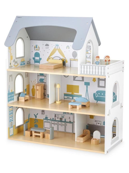 Casa de muñecas madera 3 niveles con terraza Mamabrum - Kiabi