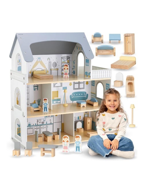 Casa de muñecas madera 3 niveles con terraza Mamabrum - Kiabi