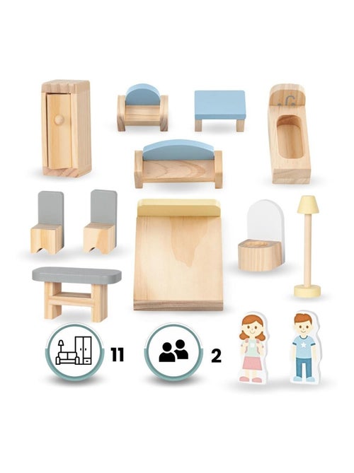 Casa de muñecas madera 3 niveles con terraza Mamabrum - Kiabi