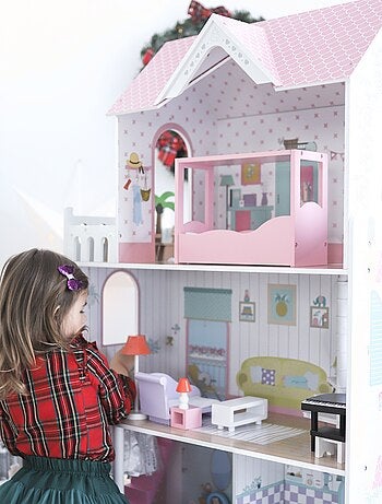 Casa de muñecas Mamabrum A379 de madera 3 niveles con LED y mobiliario completo para niños
