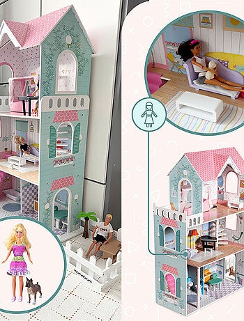 Casa de muñecas Mamabrum A379 de madera 3 niveles con LED y mobiliario completo para niños