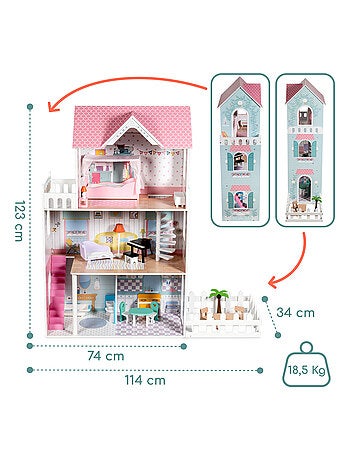 Casa de muñecas Mamabrum A379 de madera 3 niveles con LED y mobiliario completo para niños