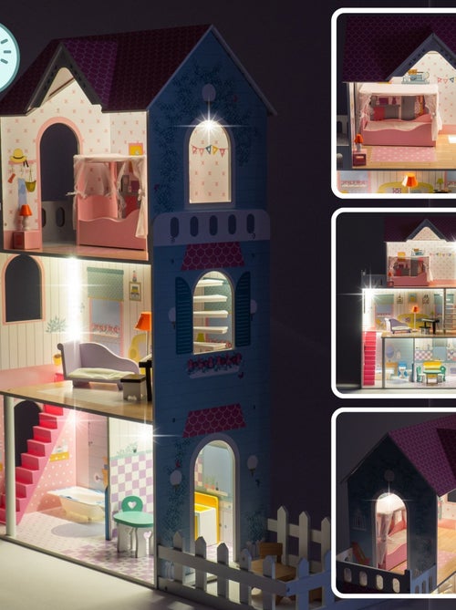 Casa de muñecas Mamabrum A379 de madera 3 niveles con LED y mobiliario completo para niños - Kiabi Casa de muñecas Mamabrum A379 de madera 3 niveles con LED y mobiliario completo para niños - Kiabi