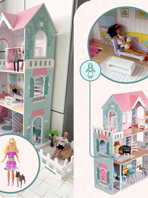 Casa de muñecas Mamabrum A379 de madera 3 niveles con LED y mobiliario completo para niños - Kiabi Casa de muñecas Mamabrum A379 de madera 3 niveles con LED y mobiliario completo para niños - Kiabi