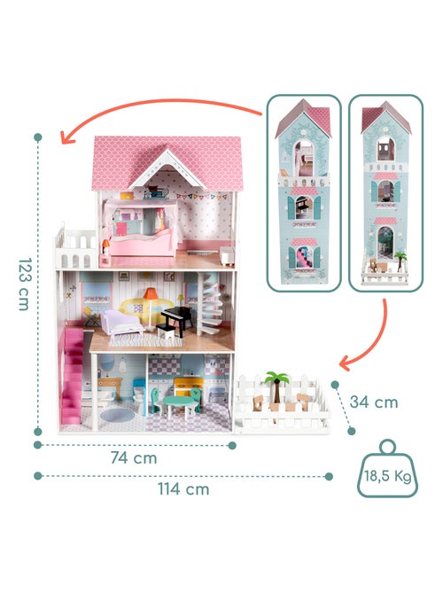 Casa de muñecas Mamabrum A379 de madera 3 niveles con LED y mobiliario completo para niños - Kiabi Casa de muñecas Mamabrum A379 de madera 3 niveles con LED y mobiliario completo para niños - Kiabi
