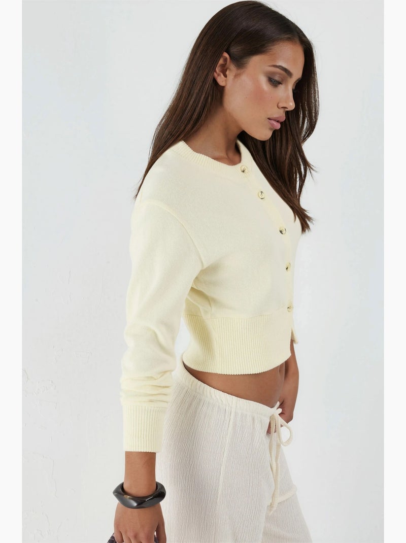Casual crop jacket with button closure busem Amarillo limón - Kiabi