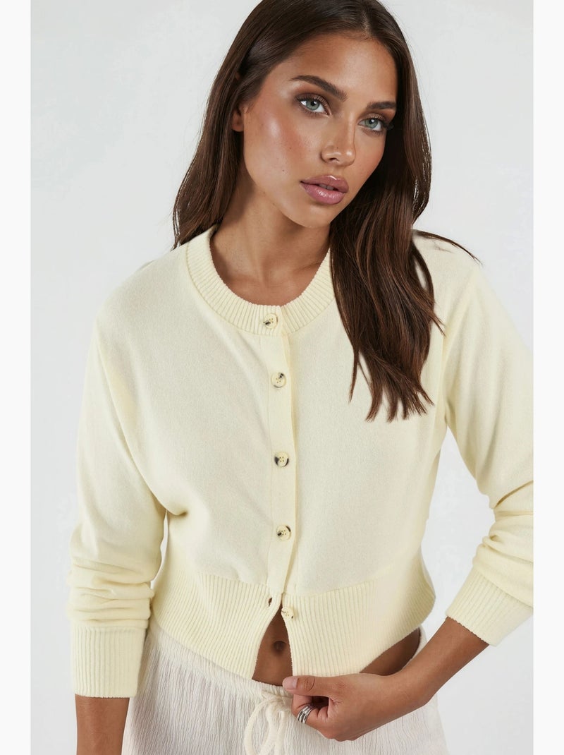 Casual crop jacket with button closure busem Amarillo limón - Kiabi