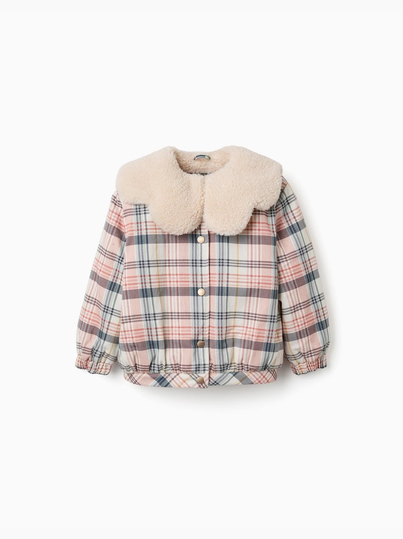 Cazadora a cuadros con cuello y forro de sherpa Blanco - Kiabi