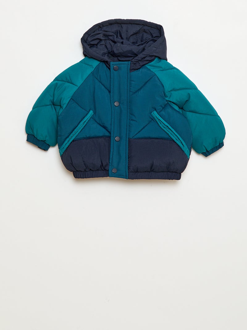 Cazadora acolchada con capucha color block Azul - Kiabi