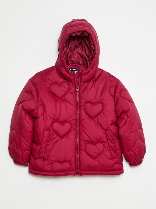 Cazadora acolchada con capucha y diseño de corazones - Kiabi