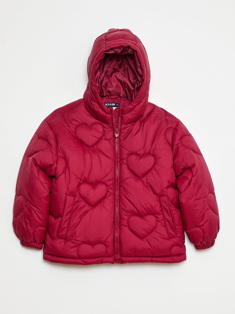 Cazadora acolchada con capucha y diseño de corazones Rojo - Kiabi