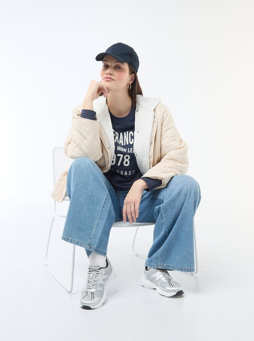 Cazadora acolchada con capucha y pechera interior de felpa extraíble - Kiabi