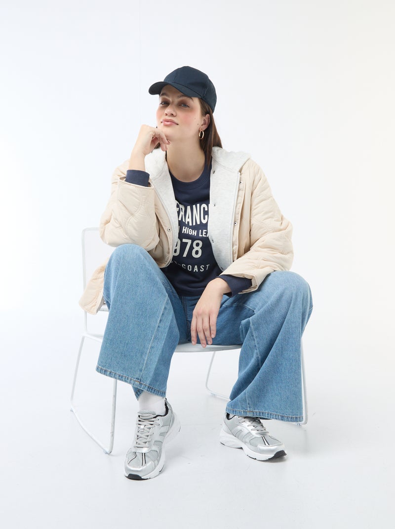 Cazadora acolchada con capucha y pechera interior de felpa extraíble Beige - Kiabi