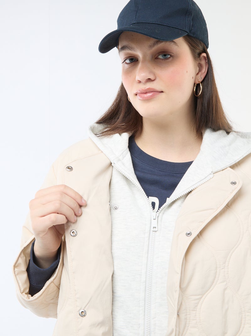 Cazadora acolchada con capucha y pechera interior de felpa extraíble Beige - Kiabi