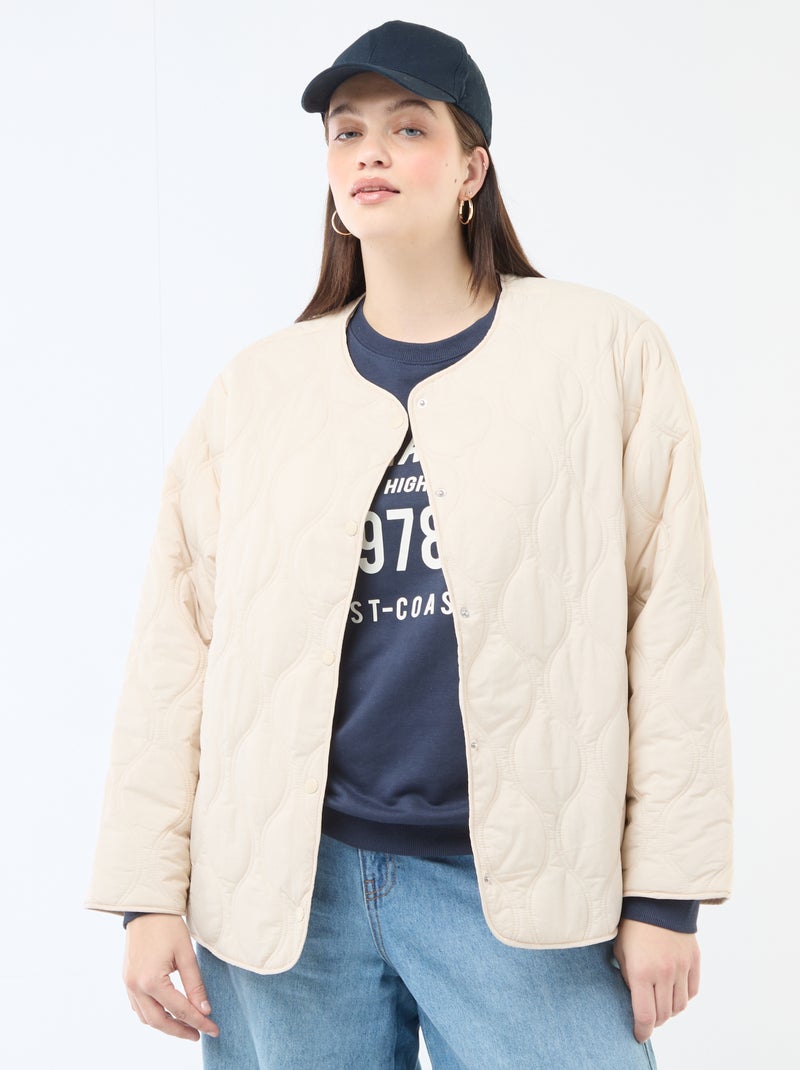 Cazadora acolchada con capucha y pechera interior de felpa extraíble Beige - Kiabi