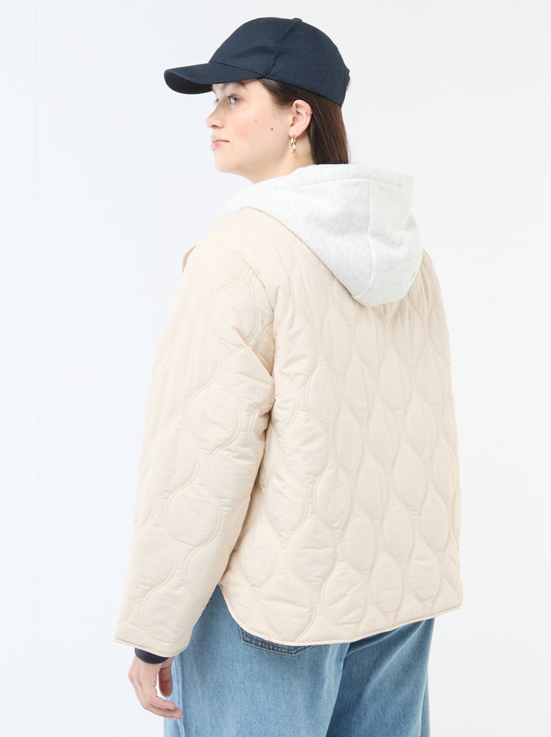 Cazadora acolchada con capucha y pechera interior de felpa extraíble Beige - Kiabi
