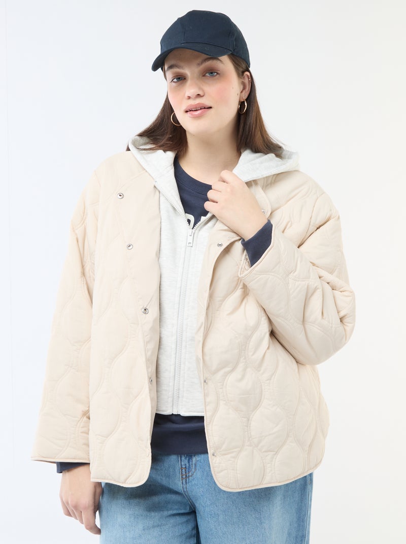 Cazadora acolchada con capucha y pechera interior de felpa extraíble Beige - Kiabi