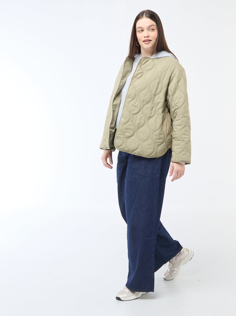 Cazadora acolchada con capucha y pechera interior de felpa extraíble Verde - Kiabi