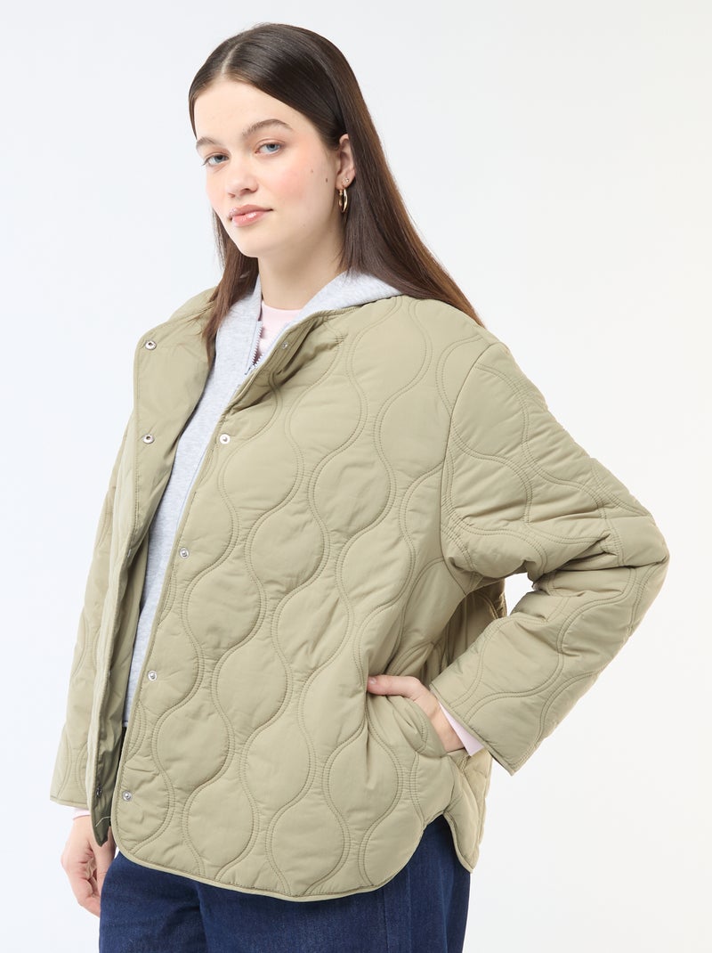 Cazadora acolchada con capucha y pechera interior de felpa extraíble Verde - Kiabi