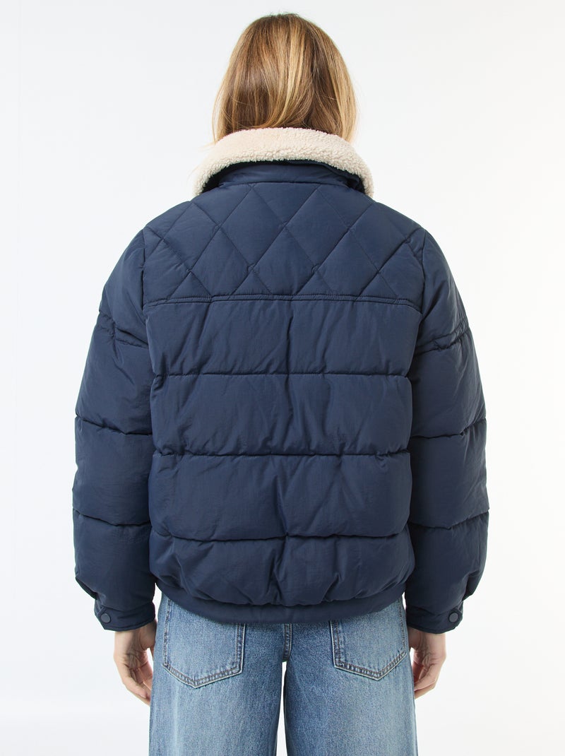 Cazadora acolchada con cuello efecto borreguito Azul - Kiabi