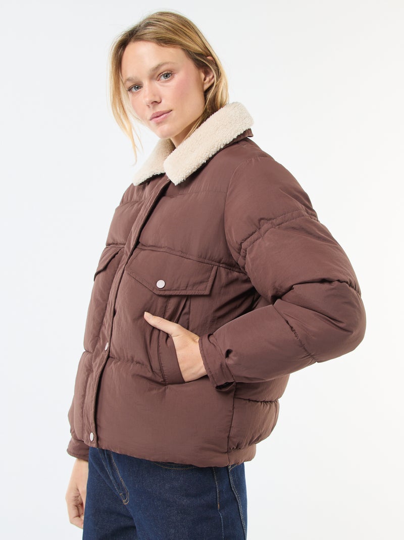 Cazadora acolchada con cuello efecto borreguito Marron - Kiabi