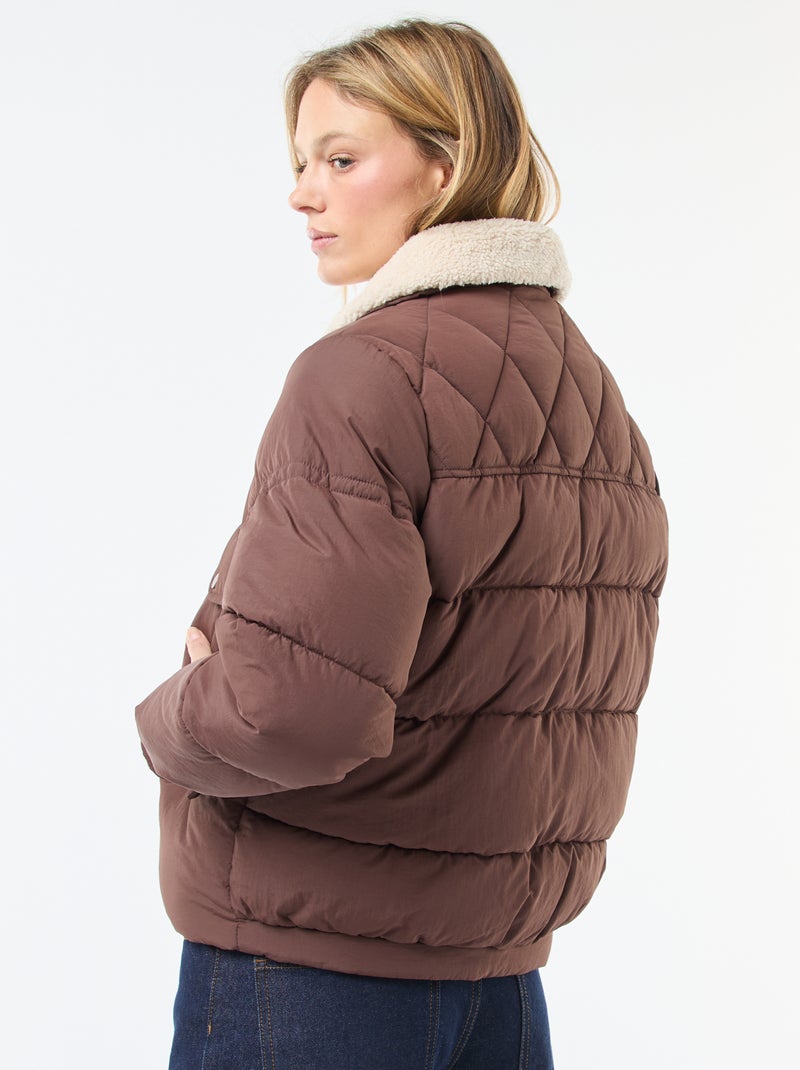 Cazadora acolchada con cuello efecto borreguito Marron - Kiabi