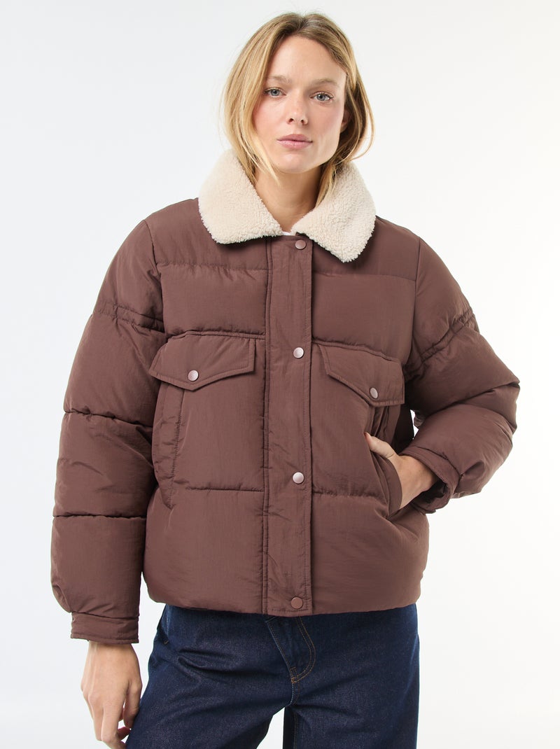 Cazadora acolchada con cuello efecto borreguito Marron - Kiabi