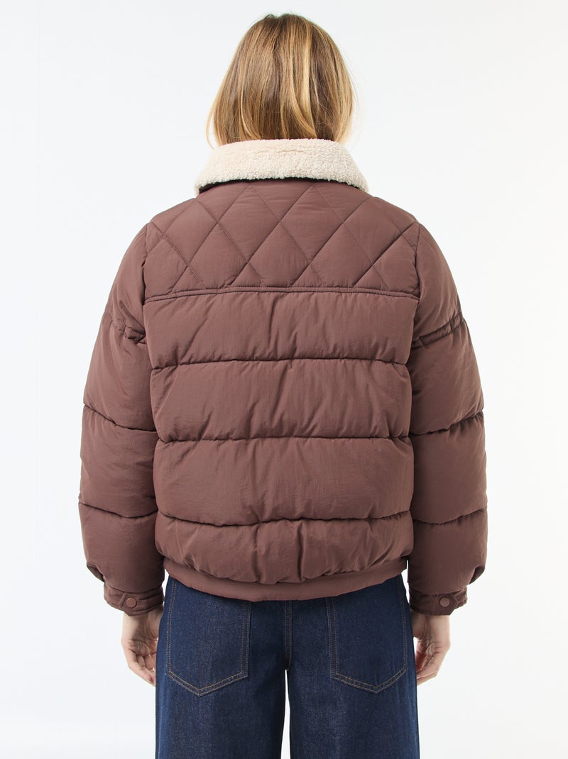 Cazadora acolchada con cuello efecto borreguito Marron - Kiabi