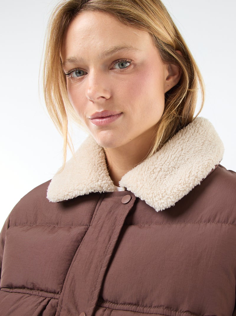 Cazadora acolchada con cuello efecto borreguito Marron - Kiabi