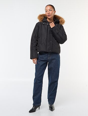 Cazadora acolchada corta con capucha y ribete de pelo sintético 'JDY'