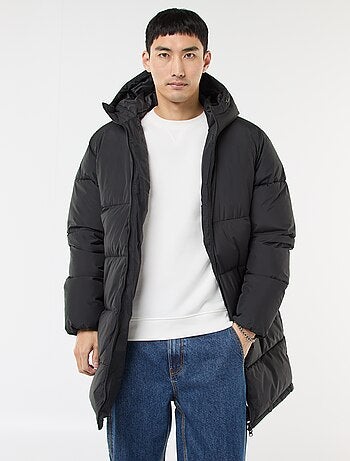 Cazadora acolchada larga con capucha lisa