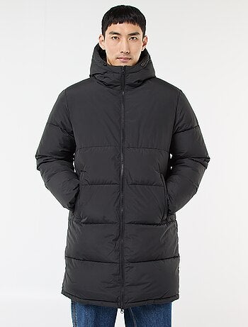 Cazadora acolchada larga con capucha lisa