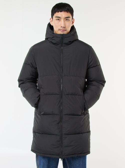 Cazadora acolchada larga con capucha lisa - Kiabi