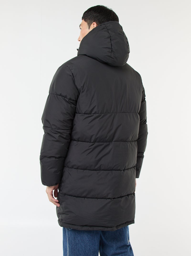 Cazadora acolchada larga con capucha lisa Negro - Kiabi