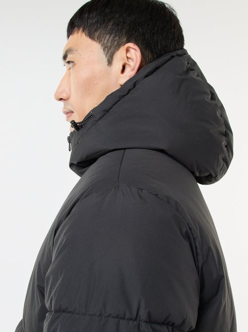 Cazadora acolchada larga con capucha lisa - Kiabi