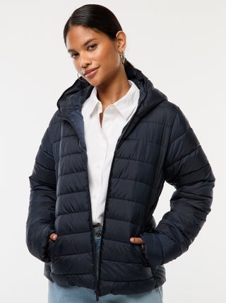 Cazadora acolchada ligera con capucha lisa