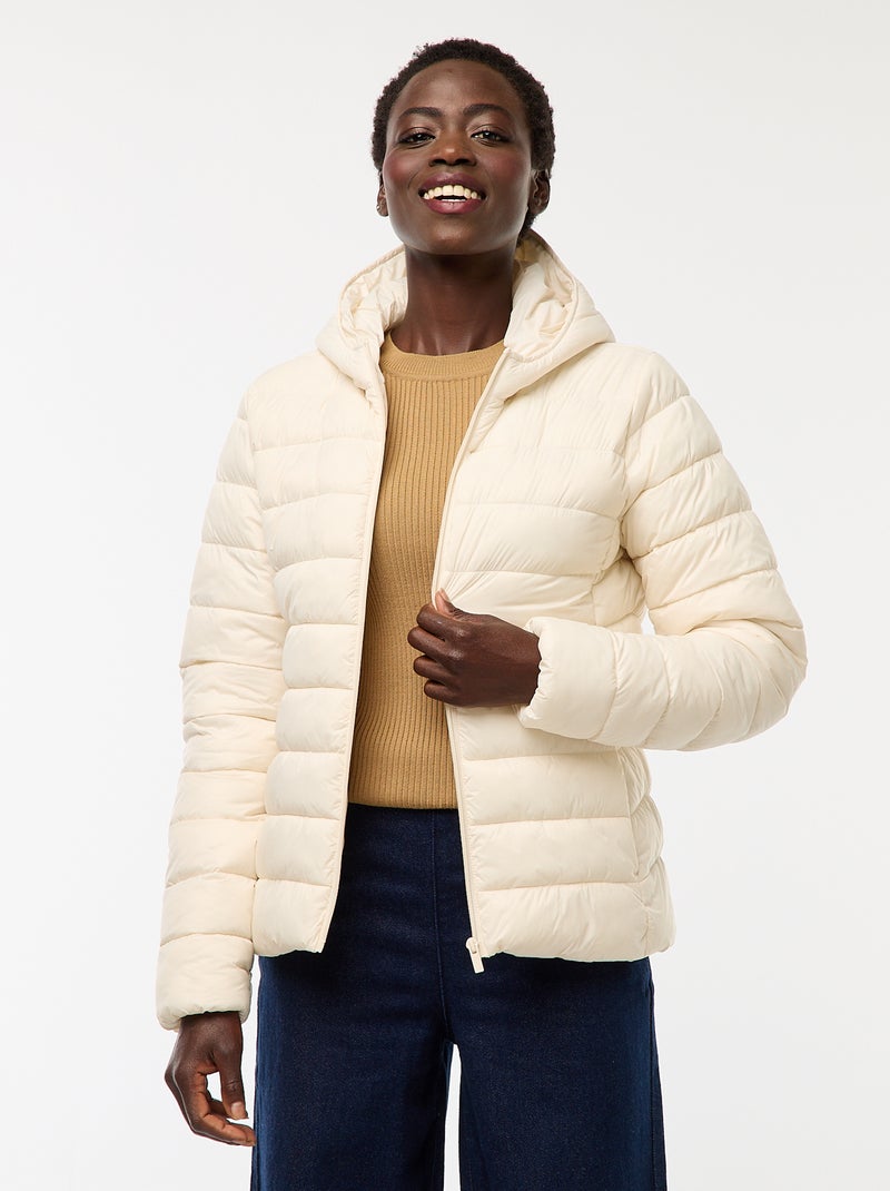 Cazadora acolchada ligera con capucha lisa Blanco - Kiabi