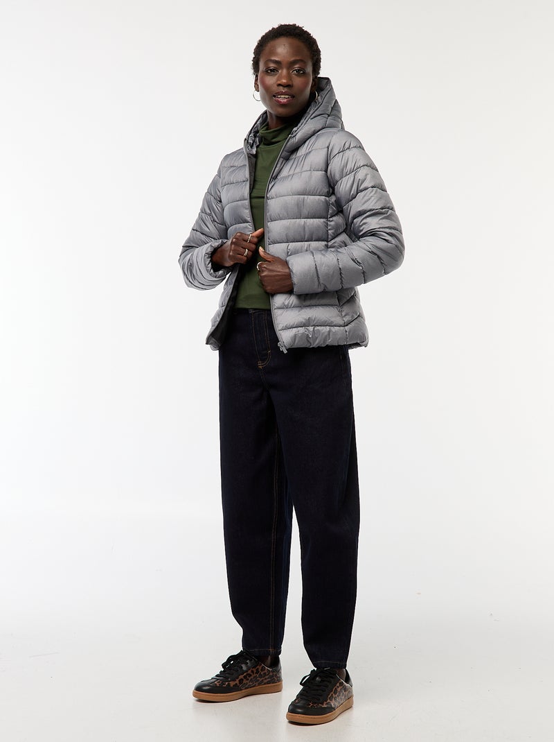 Cazadora acolchada ligera con capucha lisa Gris - Kiabi