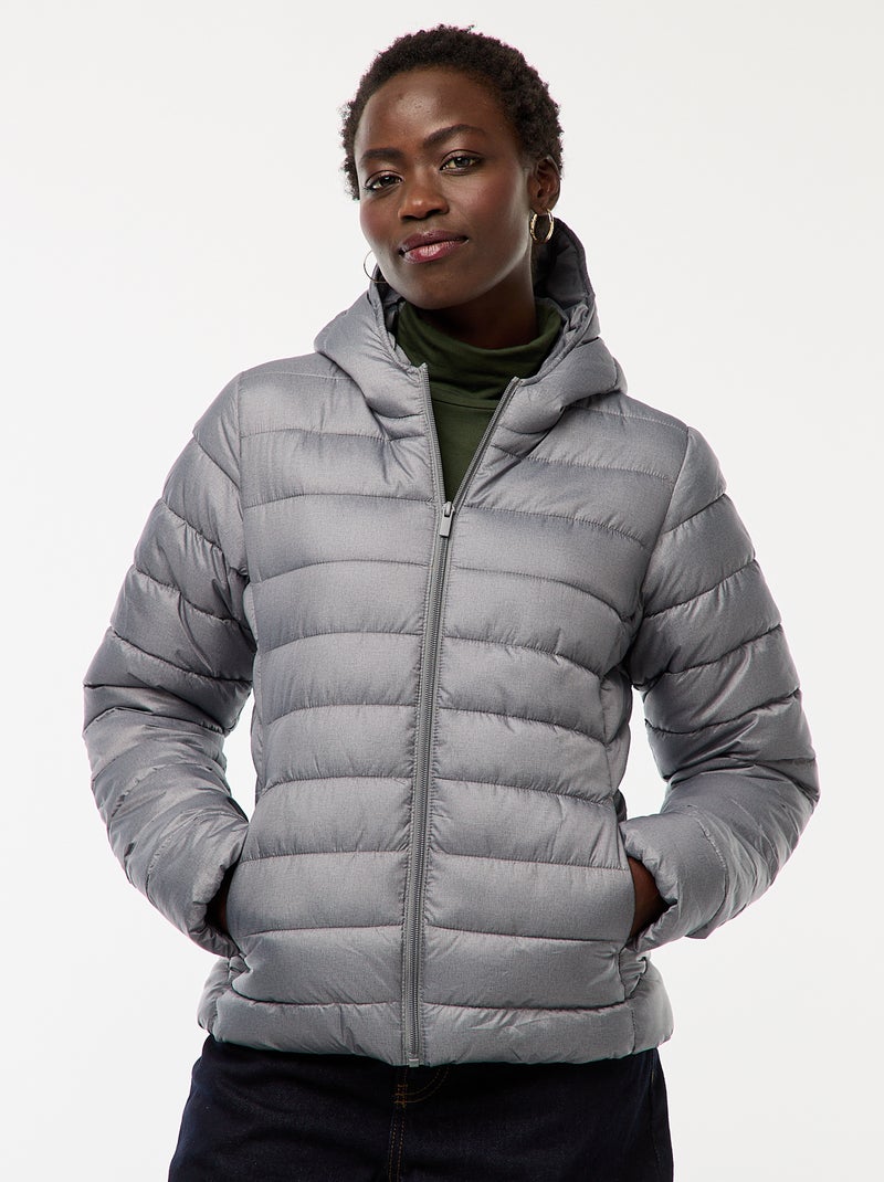 Cazadora acolchada ligera con capucha lisa Gris - Kiabi
