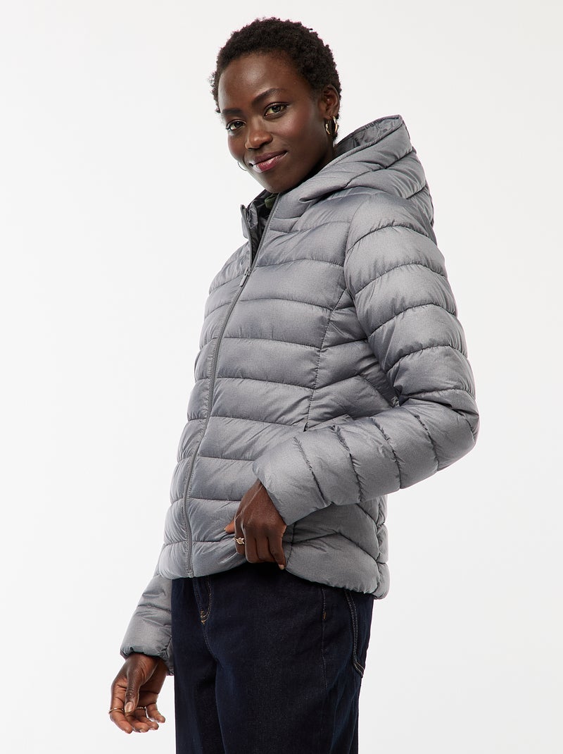 Cazadora acolchada ligera con capucha lisa Gris - Kiabi