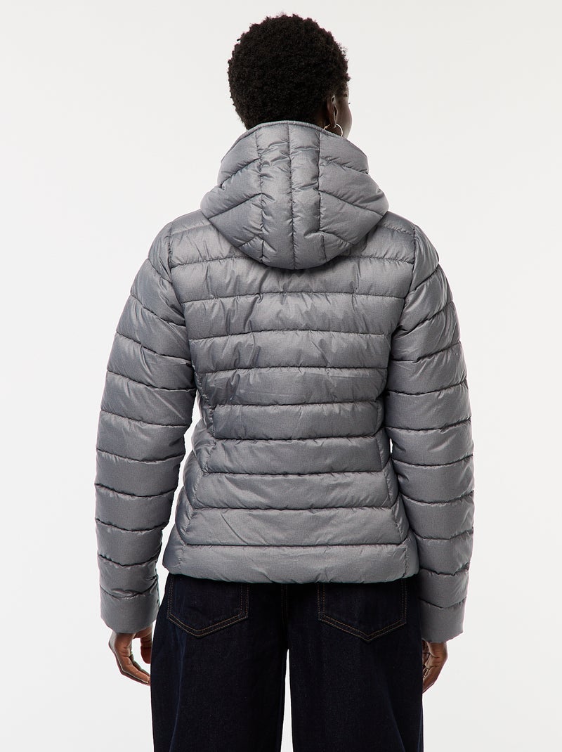 Cazadora acolchada ligera con capucha lisa Gris - Kiabi