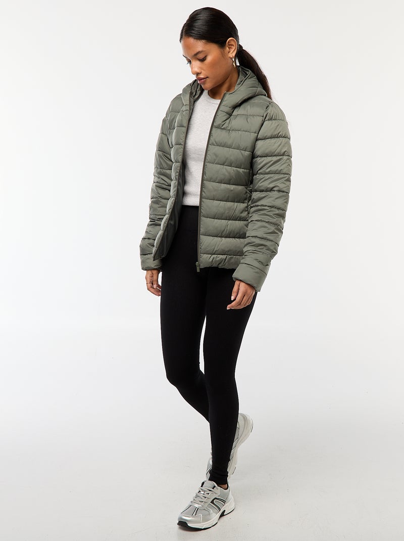 Cazadora acolchada ligera con capucha lisa Verde - Kiabi