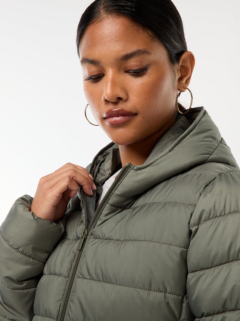 Cazadora acolchada ligera con capucha lisa Verde - Kiabi
