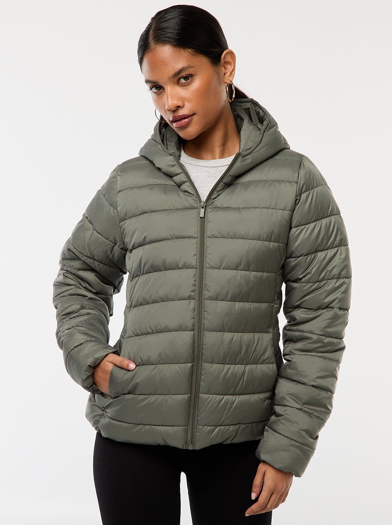 Cazadora acolchada ligera con capucha lisa Verde - Kiabi