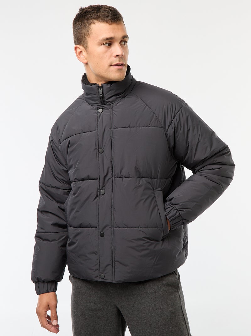 Cazadora acolchada lisa repelente al agua con cordones ajustables en el bajo Negro - Kiabi