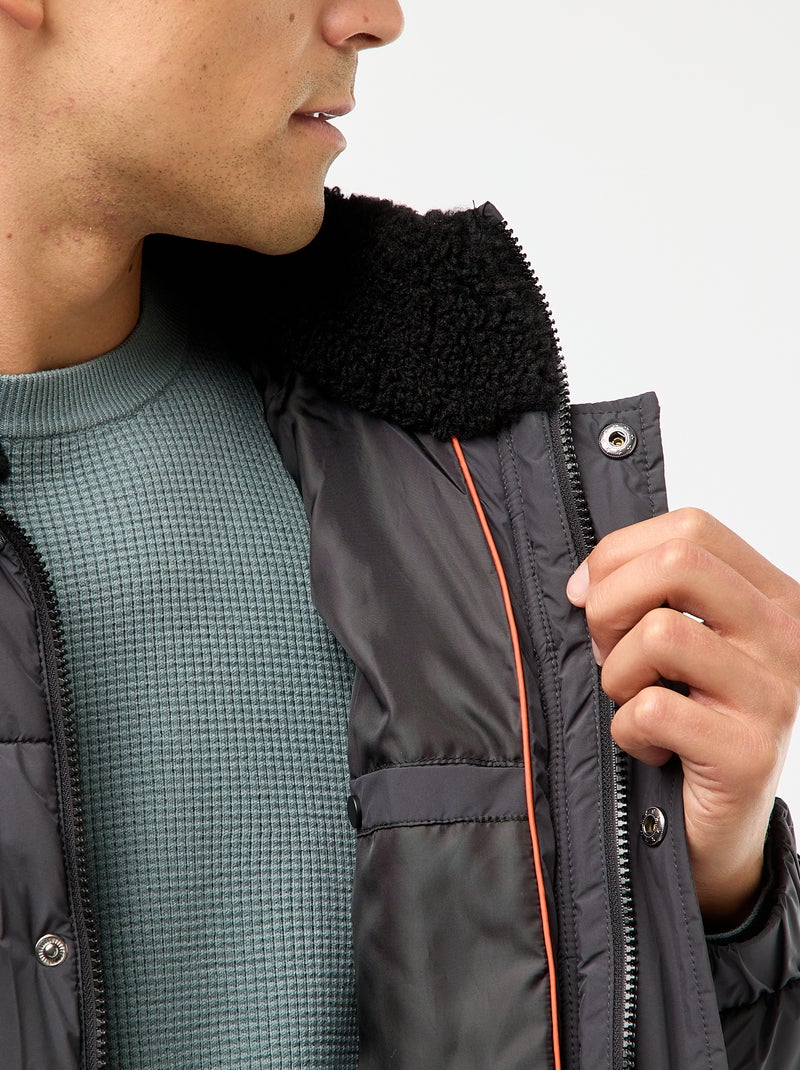 Cazadora acolchada lisa repelente al agua con cordones ajustables en el bajo Negro - Kiabi