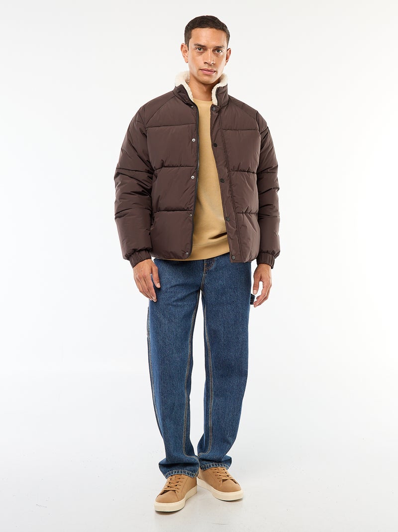 Cazadora acolchada lisa repelente al agua con cordones de ajuste en el bajo Marron - Kiabi