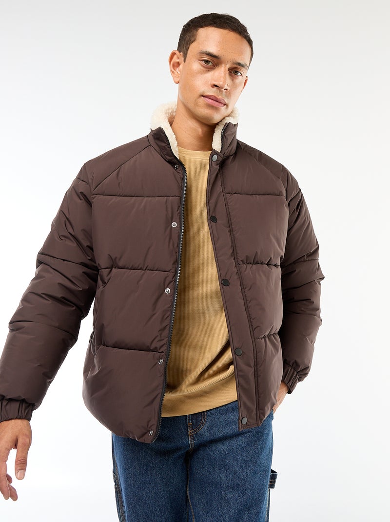 Cazadora acolchada lisa repelente al agua con cordones de ajuste en el bajo Marron - Kiabi