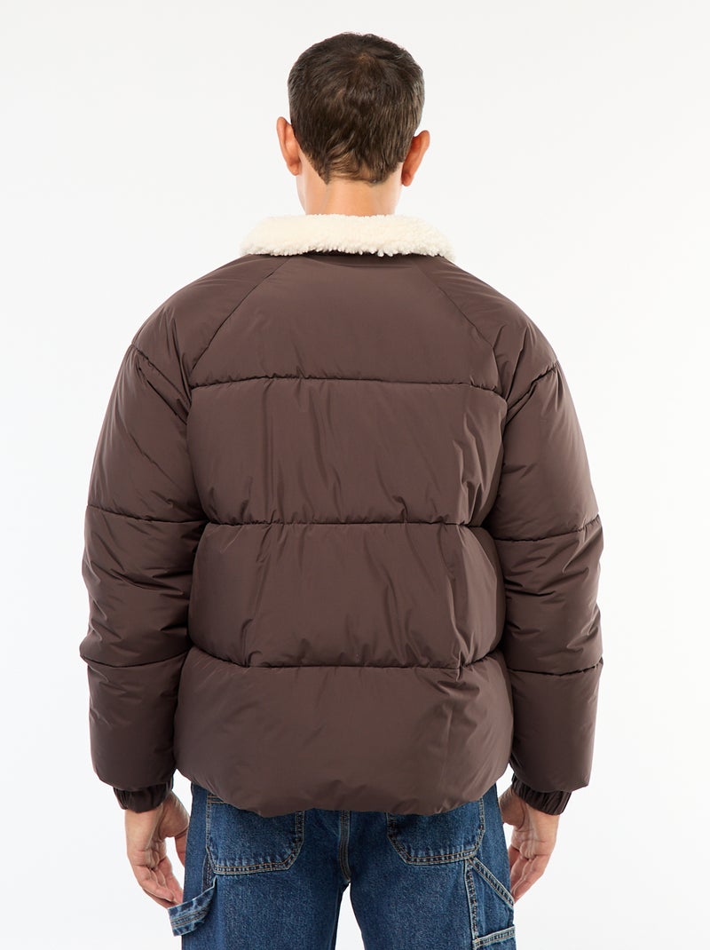 Cazadora acolchada lisa repelente al agua con cordones de ajuste en el bajo Marron - Kiabi